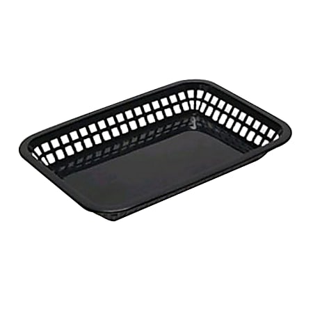 Tablecraft Rectangular Plastic Fast Food Serving Baskets, 1-1/2"H x 8-1/2"W x 11-3/4"D, Black, Pack Of 12 Baskets