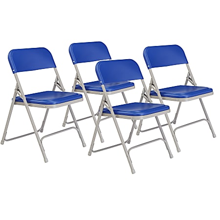 National Public Seating Lightweight Plastic Folding Chairs, Blue/Gray, Set Of 4 Chairs