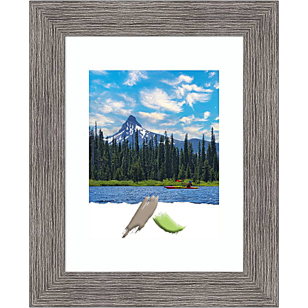 Amanti Art Rectangular Narrow Picture Frame, 14” x 17" With Mat, Pinstripe Plank Gray
