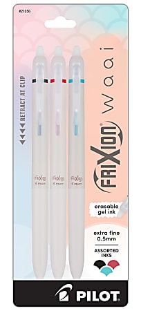 Pilot FriXion Waai Retractable Erasable Gel Ink Pens, Extra Fine Point, 0.5mm, Beige Barrels, Assorted Inks, Pack of 3 Pens, 21056