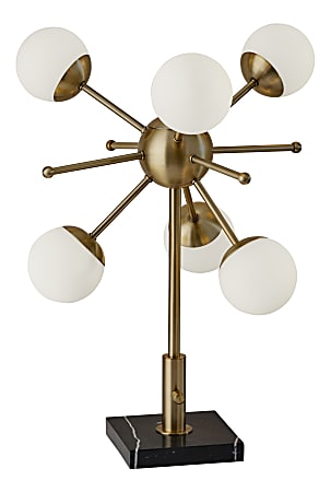 Adesso® Doppler LED Table Lamp, 23"H, White Opal Shades/Antique-Brass And Black Marble Base