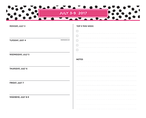 Blue Sky™ Fashion Weekly Planning Pad, 10" x 8", Dot Grid, 53 Sheets, 50% Recycled, Multicolor