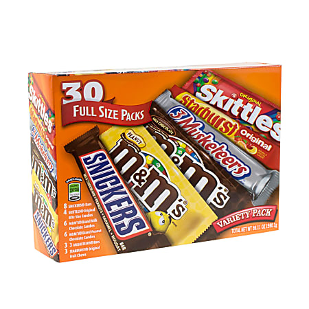 M&M's, Skittles and More Candy Bars, Variety Pack, Full Size, 30