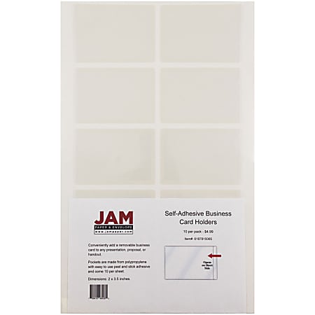 JAM Paper® Self-Adhesive Business Card Holders, 2" x 3 1/2", Clear, Pack Of 10