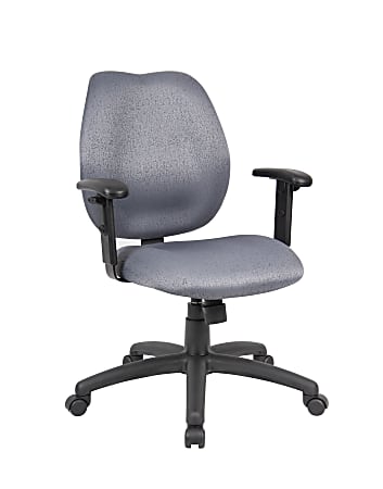 Boss® Contour Back Task Chair With Adjustable Arms, 34 1/2"H x 23"W x 23 1/2"D, Black Frame, Gray Fabric