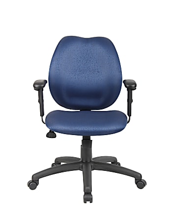 Boss® Contour Back Task Chair With Adjustable Arms, 34 1/2"H x 23"W x 23 1/2"D, Black Frame, Blue Fabric