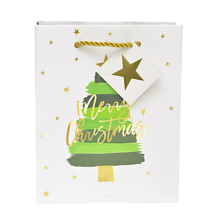 Gartner™ Studios Small Holiday Bag, Green Ombre Tree, 6"H x 7 1/2"W x 3"D, Green/White