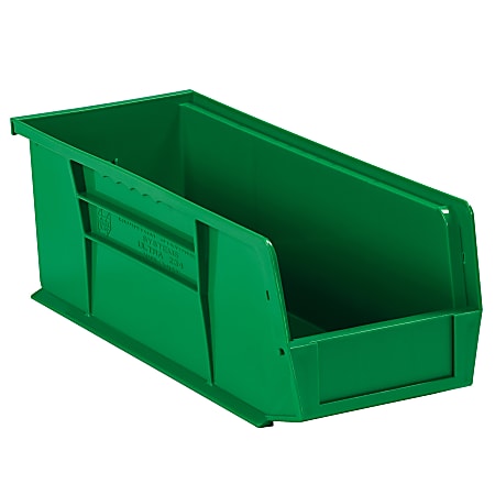Partners Brand Plastic Stack & Hang Bin Boxes, Small Size, 10 7/8" x 4 1/8" x 4", Green, Pack Of 12
