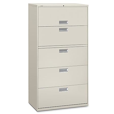 HON® Brigade® 600 36"W Lateral 5-Drawer File Cabinet, Metal, Light Gray