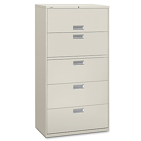 HON® Brigade® 600 36"W x 18"D Lateral 5-Drawer File Cabinet, Light Gray