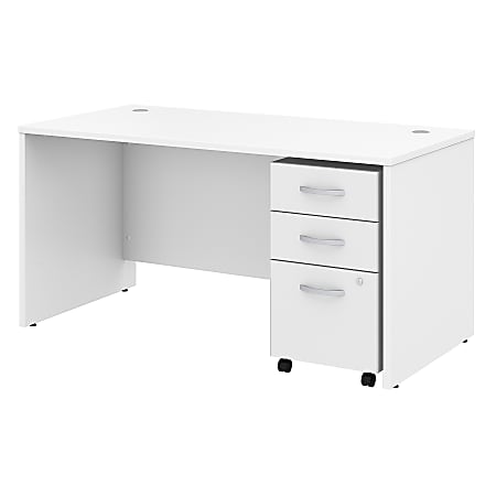 Bush Business Furniture Studio C Office Desk with Mobile File Cabinet, 60"W x 30"D, White, Standard Delivery