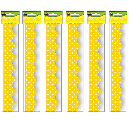 Teacher Created Resources Border Trim, Yellow Mini Polka Dots, 35' Per Pack, Set Of 6 Packs