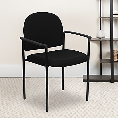 Flash Furniture Comfortable Stackable Steel Side Chair With Arms, Black