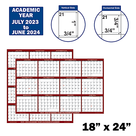 2023 2024 SwiftGlimpse Academic Monthly Erasable Wall Calendar 18 x 24  Maroon July To June - ODP Business Solutions