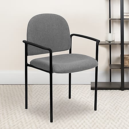 Flash Furniture Comfortable Stackable Steel Side Chair With Arms, Gray/Black