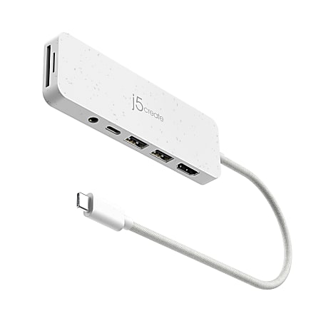 j5create USB-C Multi-Port Hub With Power Delivery, 6-3/4”, White, JCD373EW