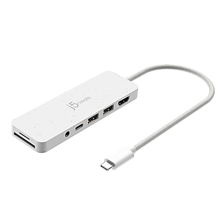 j5create Eco Friendly USB C Multi Port Hub With Power Delivery 6 34 White  JCD373EW - Office Depot