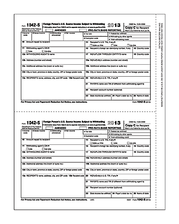 ComplyRight 1042-S Inkjet/Laser Tax Forms, Copy C, 2-Part, 8 1/2" x 11", Pack Of 50