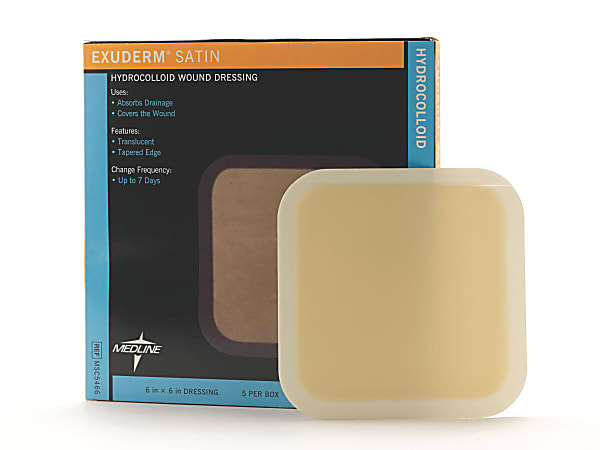 Medline Exuderm Satin Hydrocolloid Dressings, 6" x 6", Tan, Pack Of 5