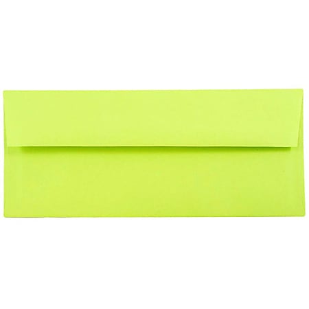 JAM PAPER #10 Business Colored Envelopes, 4 1/8" x 9 1/2", Ultra Lime Green, Pack Of 25