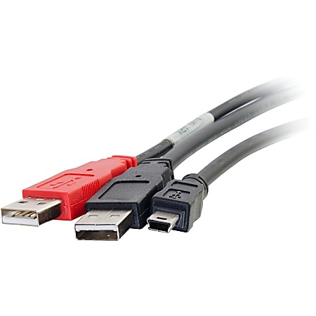 C2G 6ft USB 2.0 One Mini-b Male to Two A Male Y-Cable - Mini Type B Male USB - Type A Male USB - 6ft - Black