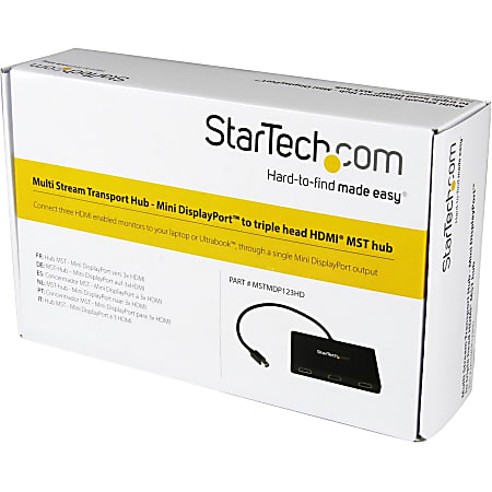 StarTech.com 3-Port Multi Monitor Adapter, Mini DisplayPort to HDMI MST Hub, 3x 1080p, Video Splitter for Extended Desktop Mode, Windows