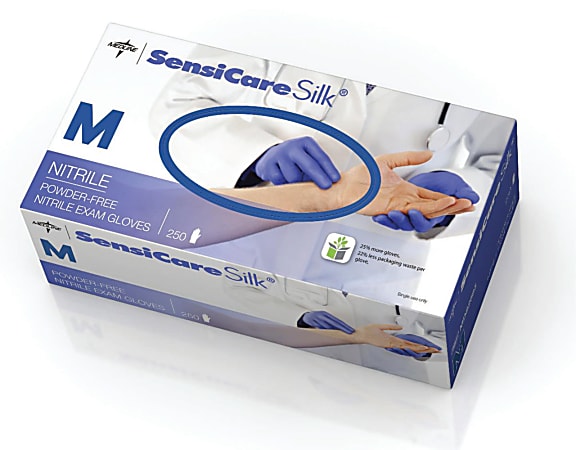 SensiCare Silk® Powder-Free Nitrile Exam Gloves, Medium, Dark Blue, 250 Gloves Per Box, Case Of 10 Boxes