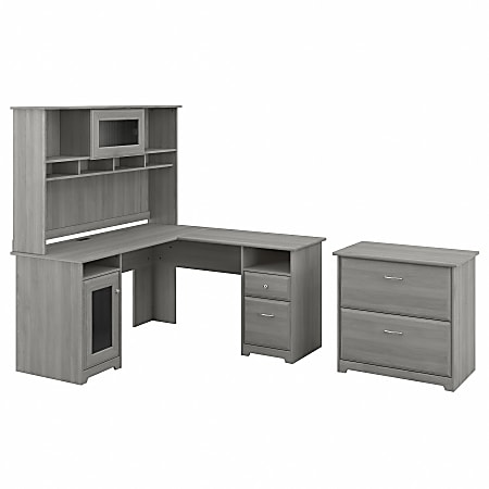 Bush Furniture Cabot 60"W L-Shaped Computer Desk With Hutch And Lateral File Cabinet, Modern Gray, Standard Delivery