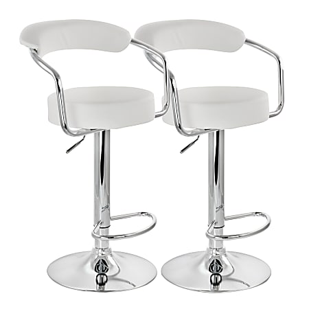 Elama Faux Leather Retro Adjustable Bar Stools, White/Chrome, Set Of 2 Stools