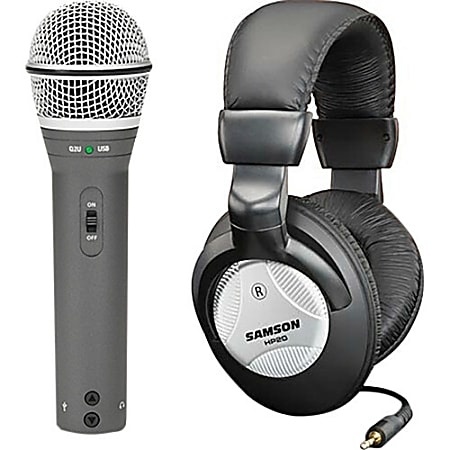 Samson Q2U Black Handheld Dynamic USB Microphone with Pop Filter and  Headphones 