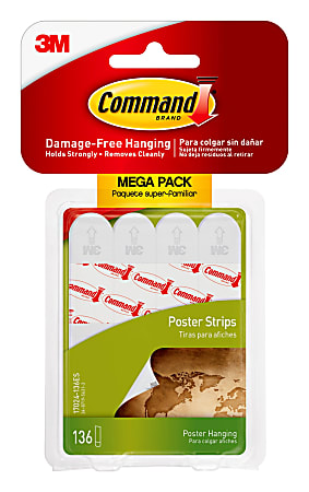 Command Poster Strips, White, Damage Free Hanging of Christmas Decorations, 136 Strips