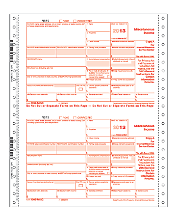 ComplyRight 1099-MISC Continuous Tax Forms, Miscellaneous Income, Carbonless, 5-Part, 9 1/2" x 11", Pack Of 100