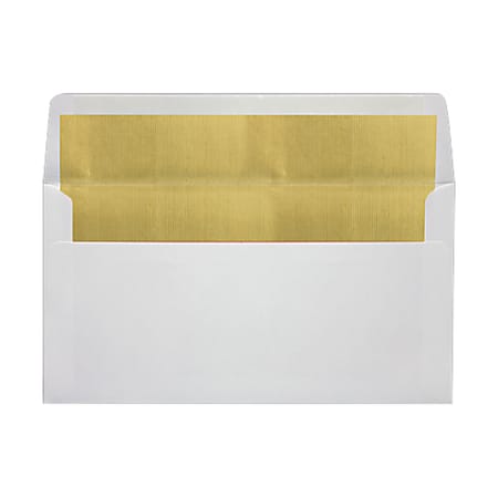 LUX Photo Greeting Foil-Lined Invitation Envelopes, A7, Peel & Stick Closure, White/Gold, Pack Of 500