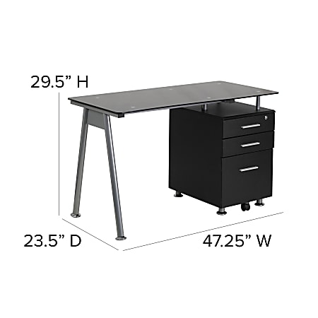 Flash furniture white computer desk with three drawer pedestal top