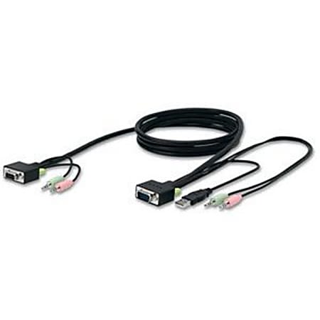 Belkin SOHO KVM Replacement Cable Kit - 6 ft KVM Cable - First End: 1 x 15-pin HD-15 Female VGA, First End: 2 x Mini-phone Male Audio - Second End: 1 x 15-pin HD-15 Male VGA, Second End: 1 x Type A Male USB, Second End: 2 x Mini-phone Male Audio - Gray