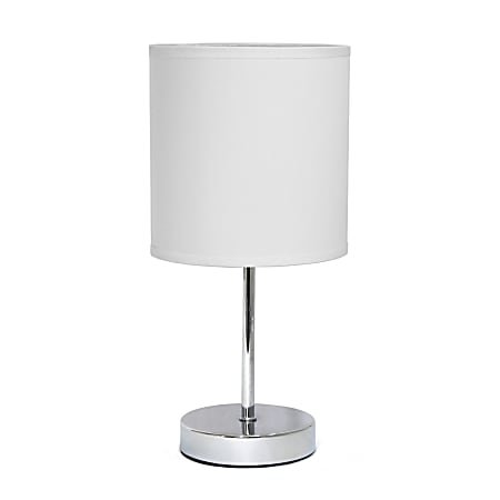 Simple Designs Mini Basic Table Lamp with Fabric Shade, 11"H, White/Chrome