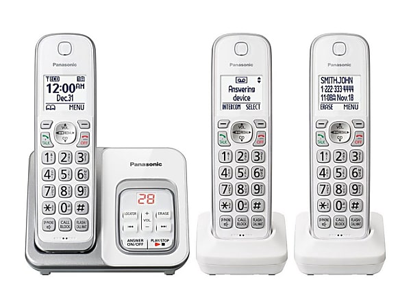 Panasonic® DECT 6.0 Cordless Telephone With Answering Machine, 3 Handsets, KX-TGD533W