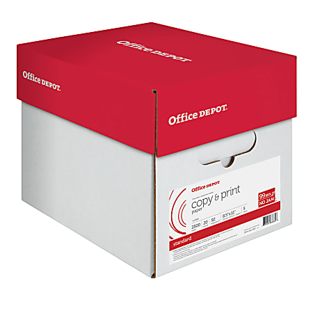 Office Depot® Multi-Use Printer & Copy Paper, White, Letter (8.5" x 11"), 2500 Sheets Per Case, 20 Lb, 92 Brightness, 851201CS