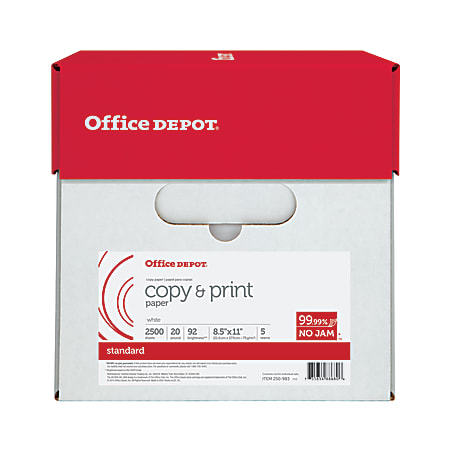 Office Depot Brand ImagePrint Multi Use Printer Copier Paper Letter Size 8  12 x 11 5000 Total Sheets 98 U.S. Brightness 20 Lb FSC Certified White 500  Sheets Per Ream Case Of 10 Reams - Office Depot