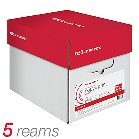 Office Depot Brand Multi Use Printer Copier Paper Letter Size 8 12 x 11  2500 Total Sheets 92 U.S. Brightness 20 Lb White 500 Sheets Per Ream Case  Of 5 Reams - Office Depot