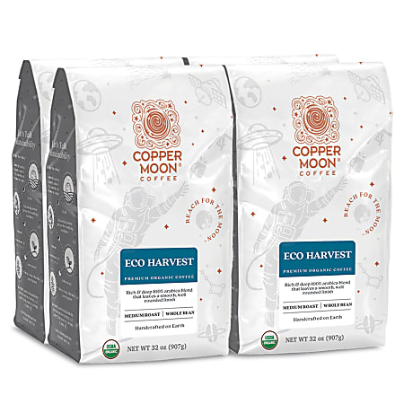 Copper Moon® World Coffees Whole Bean Coffee, Eco Harvest Fair Trade, 2 Lb Per Bag, Carton Of 4 Bags