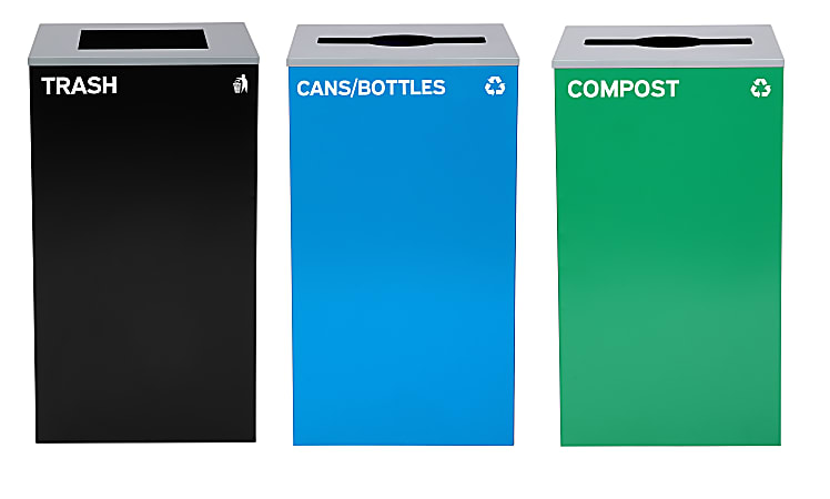 Alpine Industries Stainless-Steel Open Top Cans/Bottles Recycling, Compost And Trash Can Set, 29 Gallons, , Black/Blue/Green - ALP4450-BLK-KIT29