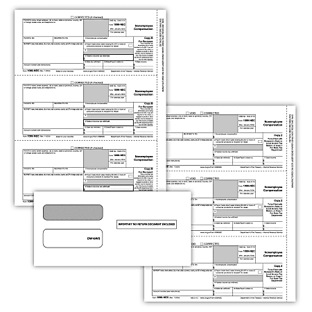 ComplyRight® 1099-NEC Tax Forms, 3-Part, 3-Up, Copies B/C/2 (Recipient Copy Only), Laser, 8-1/2" x 11", Pack Of 50 Forms And Envelopes