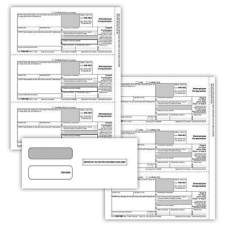 ComplyRight® 1099-NEC Tax Forms, 3-Part, 3-Up, Copies B/C/2 (Recipient Copy Only), Laser, 8-1/2" x 11", Pack Of 50 Forms And Envelopes