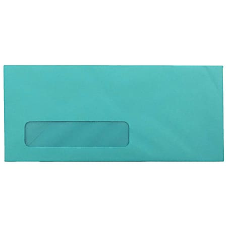 JAM Paper® #10 Single-Window Booklet Envelopes, Bottom Left Window, Gummed Seal, 30% Recycled, Brite Hue Sea Blue, Pack Of 25
