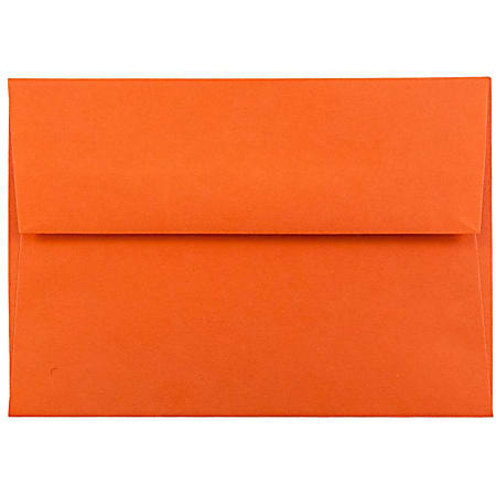 JAM Paper® Booklet Envelopes, #4 Bar (A1), Gummed Seal, 30% Recycled, Orange, Pack Of 25