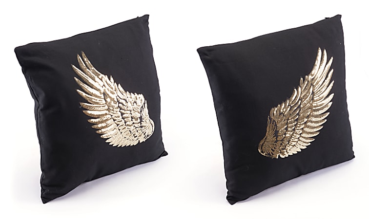 Zuo Modern Metallic Wings Pillows, Black/Gold, Set Of 2 Pillows