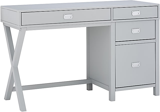 Linon Ari 48"W Home Office Writing Desk With Side Storage, Gray/Silver