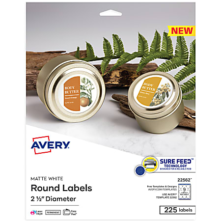 Avery® Printable Round Labels, 22562, 2-1/2
