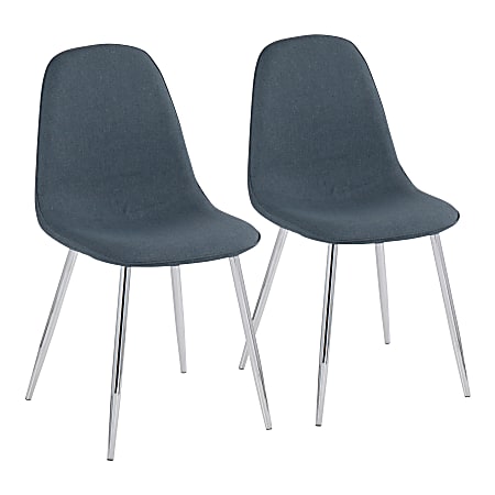 LumiSource Pebble Fabric Chairs, Blue/Chrome, Set Of 2